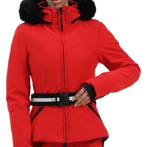 Women's Red Ski Jacket with Black Fur Hood